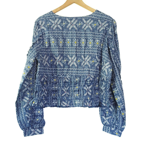 NEW Anthropologie Embroidered Smocked Blue Blouse - Size: Small - Picture 5 of 7